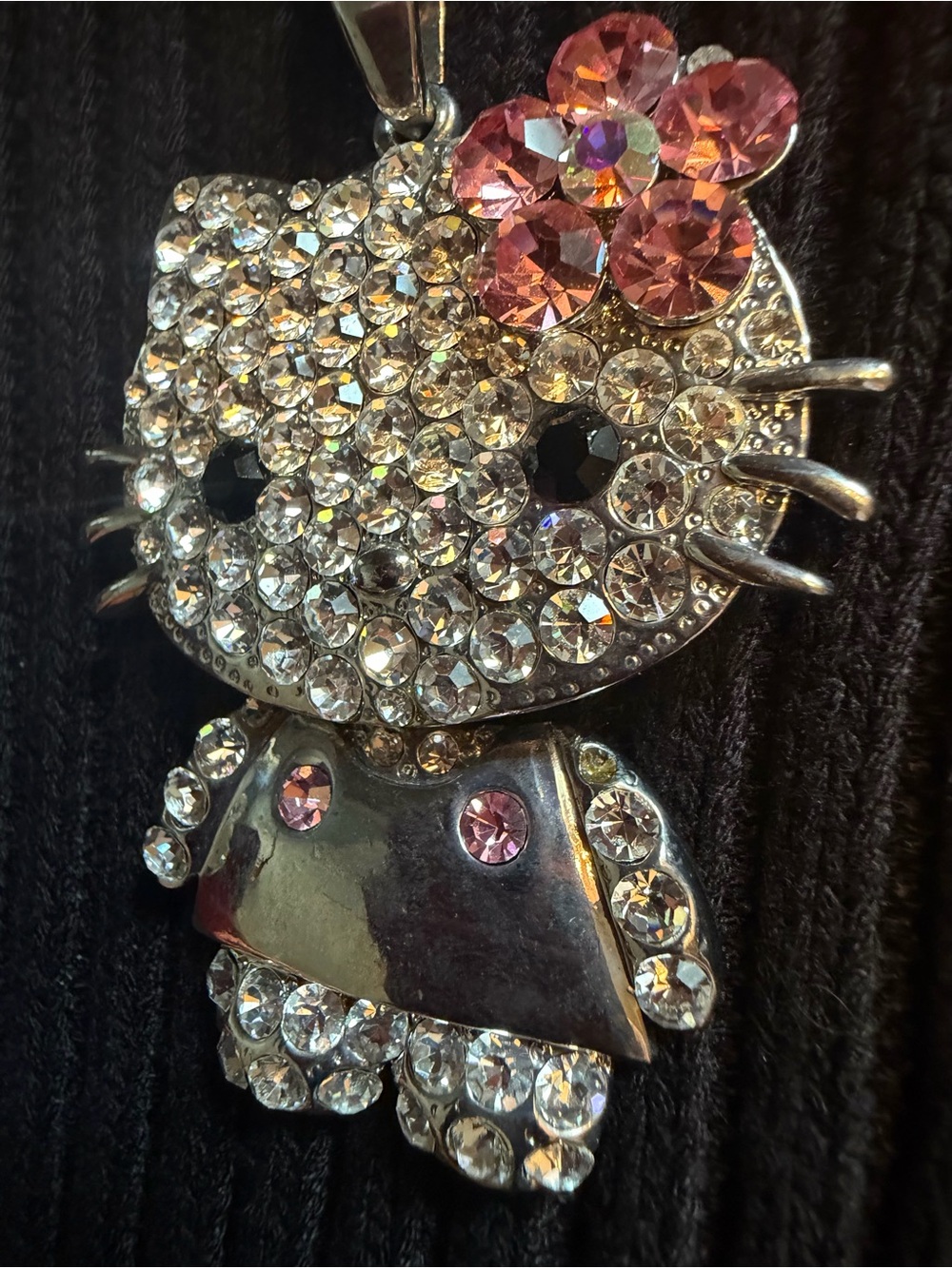 Hello Kitty Silver Tone Crystal Necklace with Pink Flower Accent - Picture 2 of 6
